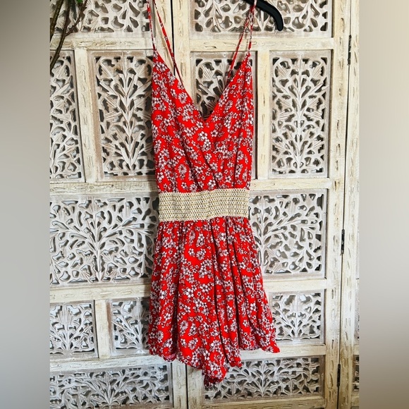 Favlux Red Floral Shorts Jumpsuit -Size Large - Picture 1 of 6
